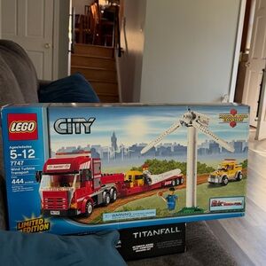 LEGO City Red Truck with White Wind Turbine Components